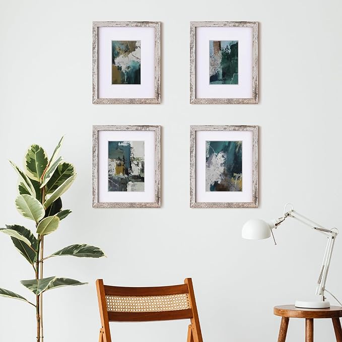 Egofine 8x10 Picture Frame Made of Solid Wood Covered by Plexiglass, Display Pictures 4x6/5x7 with Mat or 8x10 Without Mat for Table Top Display and Wall Mounting Photo Frame, Rustic White