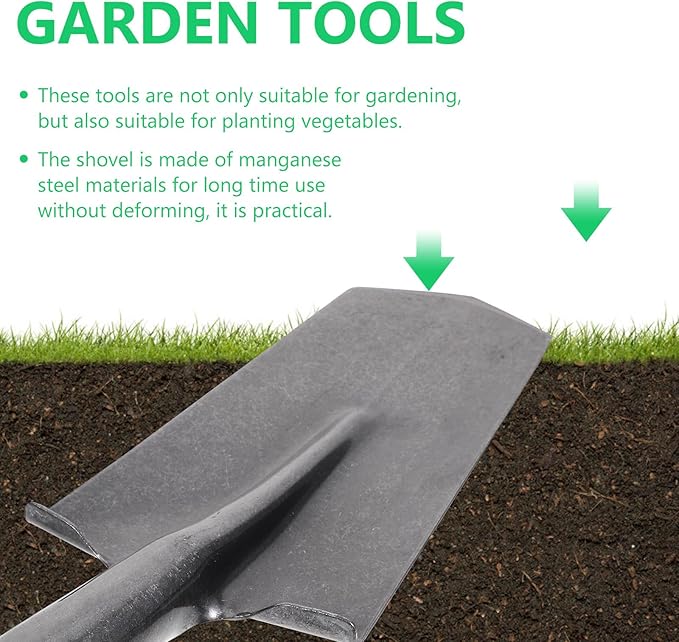 SUPVOX Heavy-Duty Manganese Steel Garden Handle Shovel for Planting and Digging Narrow Tip Spade Gardening Tool for Lawn Care and Tree Transplanting