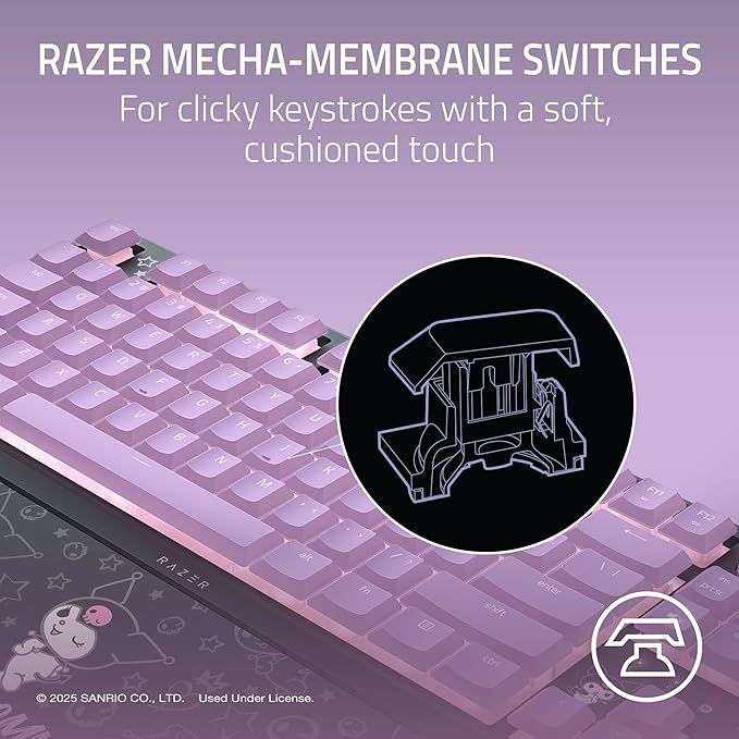 Razer Ornata V3 TKL Gaming Keyboard: Low-Profile Keys - Mecha-Membrane Switches - UV-Coated Keycaps - Backlit Media Keys - 8-Zone RGB Lighting - Magnetic Wrist Wrest - Kuromi Edition