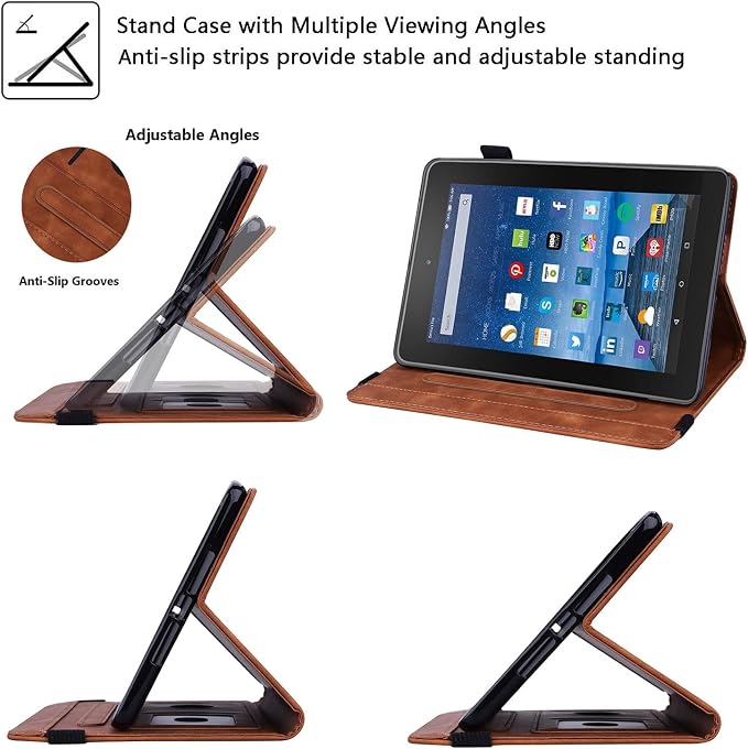 Fire HD 8 Case Slim Folding Stand Auto Wake/Sleep Wallet Case with Cards/Cash Holder for Amazon Fire HD 8(8th/7th/6th Gen 2018/2017/2016 Release)-Black