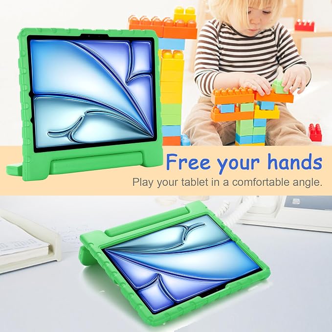 Kids Case for iPad Pro 11 M5/M4 &amp iPad Air 11 (2026/2025/2024) Shockproof Case with Pencil Holder Techcircle Light EVA Foam Handle Stand Bumper Protective Child Friendly Drop Proof Cover Black