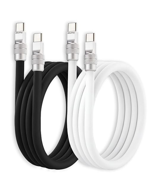 chubbycable 120W Silicone USB A to C Cable 2 Pack Black+Gray 13.1FT | Couple Color Matching 6mm Extra Thick 45000+ Bend Tested 480Mbps Data Transfer E-Marker Safety Chip Tangle-Free
