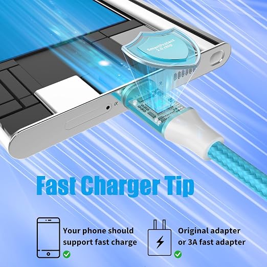 6-Pack USB to USB C Cable Type C Charger Fast Charging Cable Nylon Braided Android Charger for iPhone 16/15 Samsung Galaxy Huawei Google Pixel Sony Switch（3/3/3/6/6/10Ft）