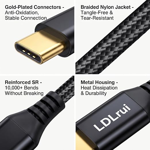 1.5FT Short 40Gbps USB C Data Transfer Cable [High-Speed Secure Stable] USB 4 Cable 8K USB C Video Cord 240W PD Fast Charging for MacBook Pro Lenovo HP Dell SanDisk Samsung T9 SSD