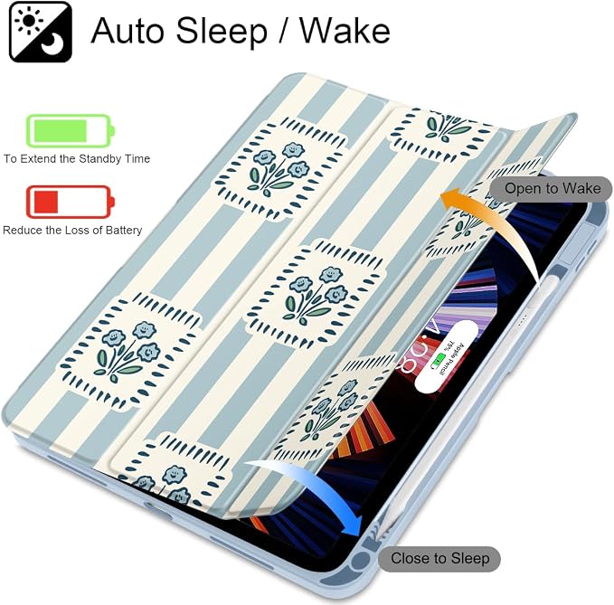 Mektron Case for 2026 iPad Air 11 inch M4 8th (M3 2025 7th /M2 2024 6th) Compatible with iPad Air 10.9 (2022 5th Gen /2020 4th Gen) Shockproof Clear Shell Blue Bows &amp Flowers