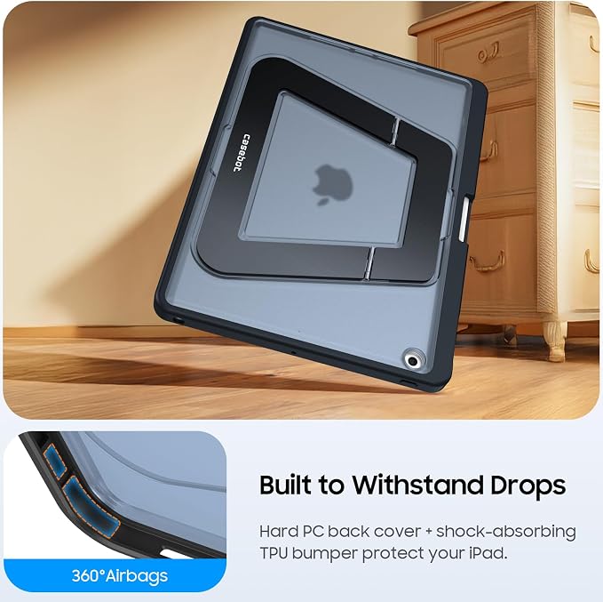 Fintie Shockproof Case for iPad 9th / 8th / 7th Generation 10.2 Inch | Slim Frosted Hard Back Cover Multi-Angle Viewing Built-in Kickstand &amp Pencil Holder Anti-Scratch Black
