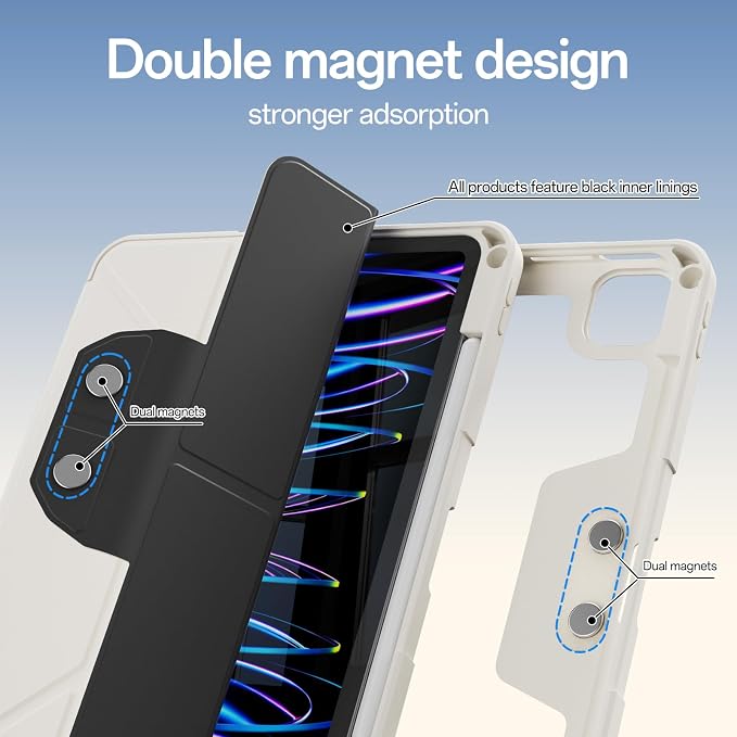 Case for iPad Pro 11 inch (4th/3rd/2nd Generation) 2022/2021/2020 | Y-Stand Shockproof Protective Cover with Pencil Holder Multi-Angle Stand Clear Hard Back (Black)
