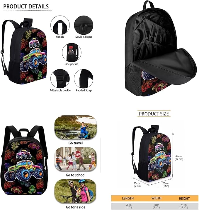 CLOHOMIN Colorful Tractor Bookbag for Boys with Lunch Box Kids Backpack and Lunchbox Set Girls 10-12 Primary School Book Bags with Lunch Bag & Pencil Case, 3 in 1