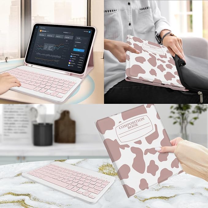 for Bluetooth Keyboard for iPad 10th Gen 10.9 inch (2022) case (A16) 11th / 10th Gen Case 11'' (2025) with 7-Color Backlights Pencil Holder Detachable Rechargeable - Black Cow