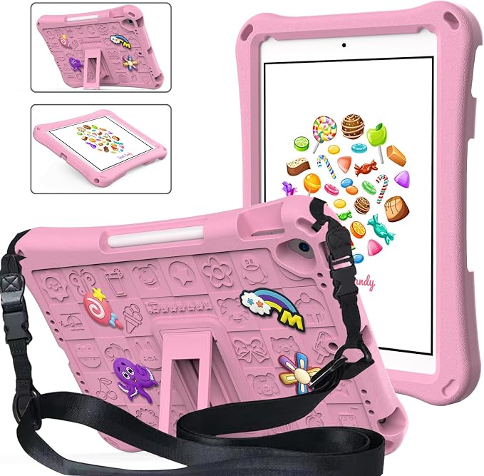 Case for iPad 10.2 Inch 2021/2020/2019/ iPad Pro 10.5 Inch/Air 3rd Gen (2019) Shoulder Strap Kickstand Children Friendly Anti-Scratch Shockproof Case Lightpurple