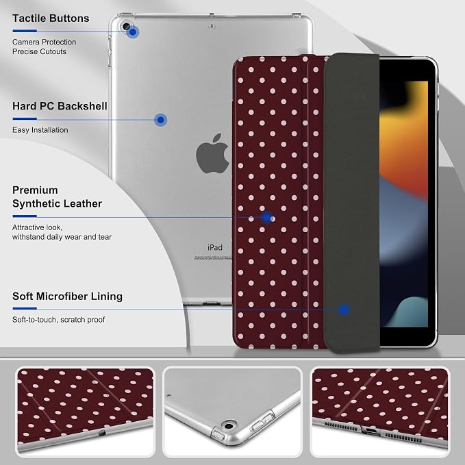 Compatible with iPad 10.2 Inch Case 2021 2020 2019 Smart Lightweight Trifold Stand Hard Plastic Transparent Cover Support Auto Sleep/Wake for iPad 10.2 9th/8th/7th Gen - Bear &amp Cherry