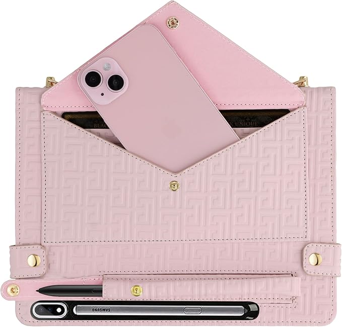 Handbag Case for Samsung Galaxy Tab S10 FE/S9 FE 10.9/S9/S8/S7 11 Techcircle Folio Stand Crossbody Wallet Protective Cover with S Pen Holder &amp Card Slots Hand Strap &amp Shoulder Strap Black