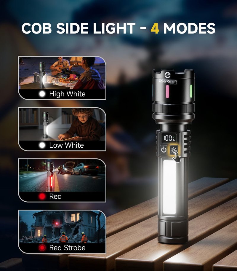 Esgreen LED Rechargeable Flashlights High Lumens 20000 2 Pack, Single Click Bright Flashlight Long Lasting 12H, Compact Handheld Flash Light USB C, White & Red Light, for Hiking Camping Gift