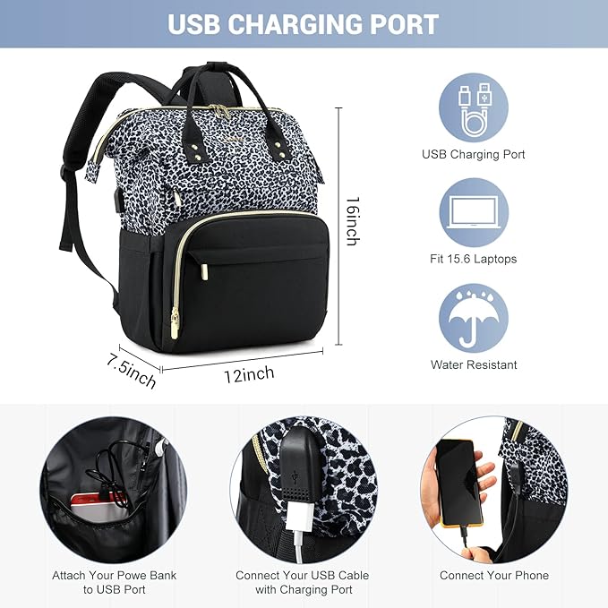 LOVEVOOK College Laptop Backpack, 15.6 Inch Travel Backpack for College, Waterproof Work Backpack Woman for Teacher Nurse Anti-theft Travel Back Pack, Gifts for Women, Grey Leopard