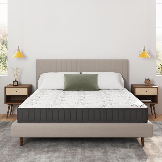 Ottomanson Queen 9" Hybrid Mattress - Rock Hard Feel - Made in USA - Individually Pocketed Coils & CertiPUR-US Foam - Fiberglass-Free - Bed in a Box