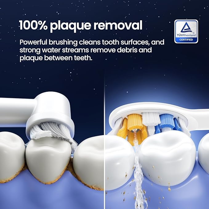 Soocas NEOS II - Electric Toothbrush with Water Flosser, Sonic Electric Toothbrush for Adults, Cordless Water Flosser for Travel, Portable Oral Irrigator, Up to 100% Plaque Removal, Pearl White