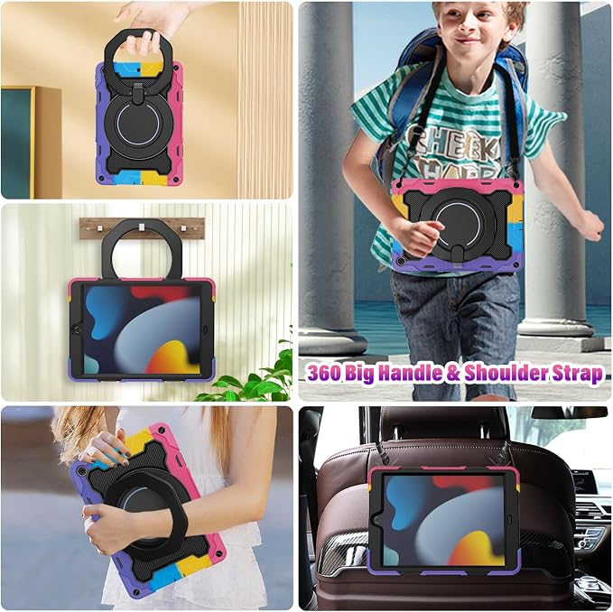 for iPad 9th 8th 7th Generation Case(iPad 10.2 inch) for Kids | 15ft Drop Protection Rugged with 360 Kickstand Handle Shoulder Strap，HD Screen Protector，Shockproof (2021/2020/2019 Release)