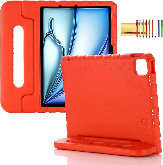 Kids Case for iPad Pro 11 M5/M4 &amp iPad Air 11 (2026/2025/2024) Shockproof Case with Pencil Holder Techcircle Light EVA Foam Handle Stand Bumper Protective Child Friendly Drop Proof Cover Black