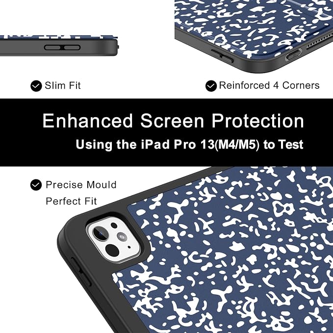 Soke Case for New iPad Pro 13 Inch (M5/M4 2025/2024 Release) with Pencil Holder Trifold Stand Shockproof [Support Apple Pencil Charging + Auto Wake/Sleep] Soft TPU Back Cover Book Black