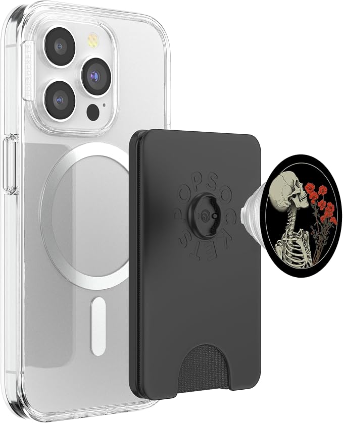 Skull Floral Gothic Flowers Bouquet Dark Wildflowers Art PopSockets Adhesive PopGrip