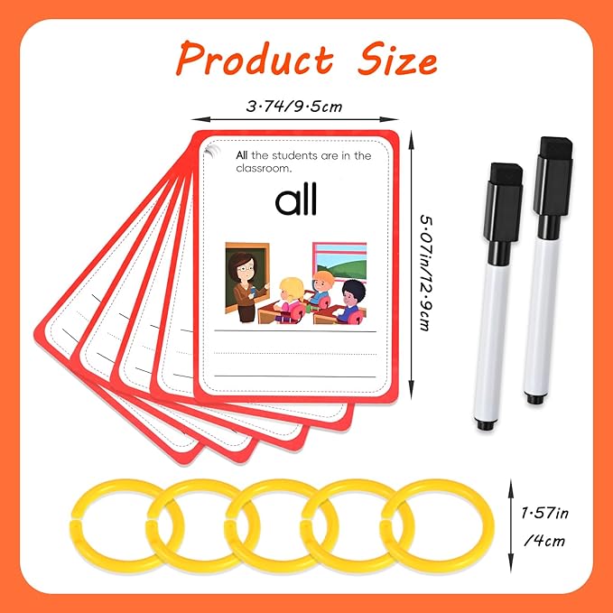 Goldge Sight Words Flash Cards Kindergarten, 220+ High-Frequency Words with Sentences Reading Writing Spelling Practice Cards with Dry Erase Markers, Learning Activities for Preschool Grade 1 2 3