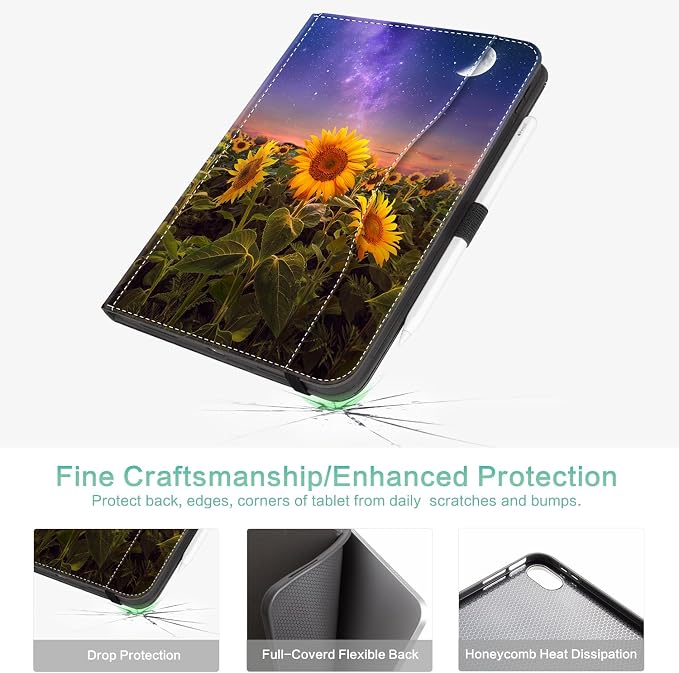 Lokigo Case for iPad (A16) 11th/10th Generation Aurora Forest | for iPad 11th-11 Inch/10th-10.9 Inch Stand Cover Pencil Holder/Hand Strap/Pocket Support Touch ID Auto Wake/Sleep
