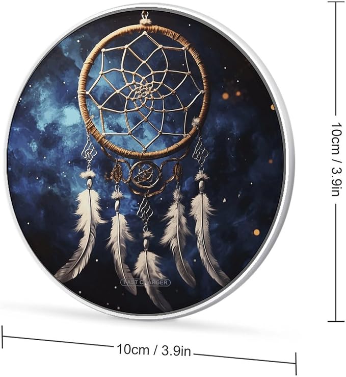 White Fantasy Dream Catcher Wireless Charger Fast Charging Pad | Anti-Slip Qi Certified Wireless Charging Pad for All Phones with Wireless Charging Function for Home Office Travel
