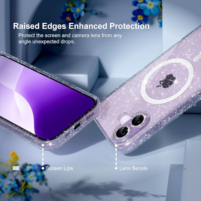 Choiche for iPhone 15 Pro Max Case Compatible with MagSafe Glitter Black | Women Girly Cute Glitter Sparkly Magnetic Phone Case with Diamond Camera Lens Protectors Military-Grade Drop Protection 6.7