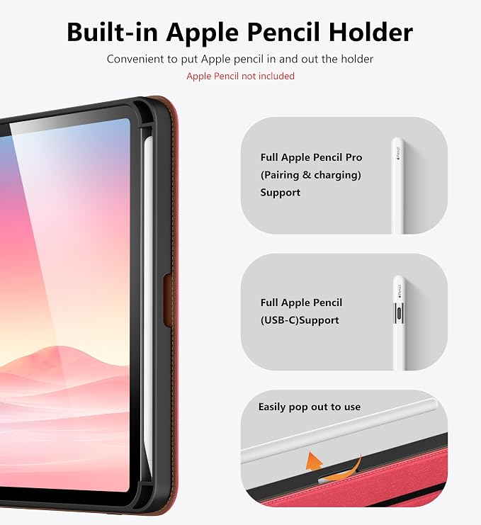 DTTO for iPad mini 7 A17 Pro 2024 aslo fit iPad mini 6 2021 Brown | 360 Degree Rotating Premium Faux Leather Folio Stand Cover with Pencil Holder Auto Sleep/Wake Multiple Angles Hand Strap