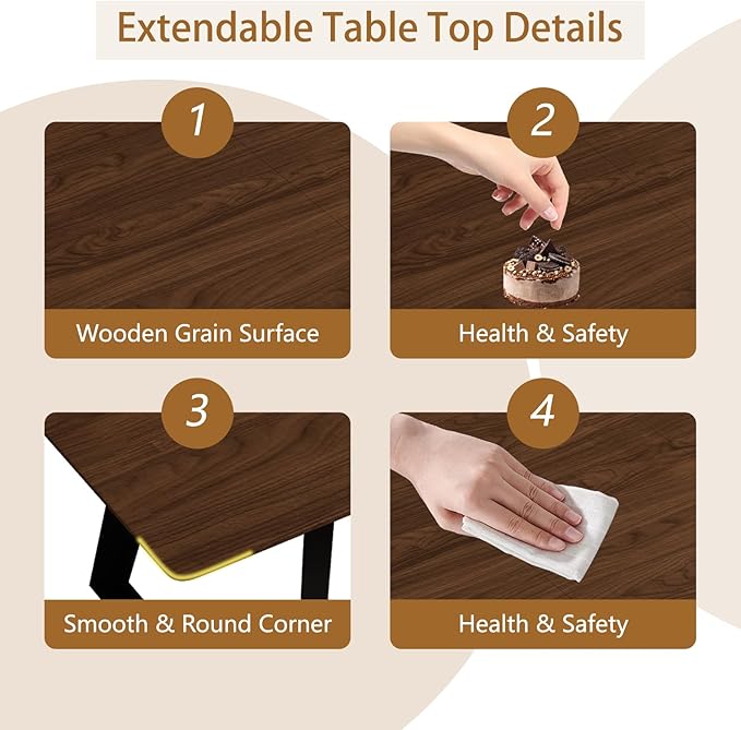 ZckyCine Extendable Dining Table - 63" to 78.7" Adjustable Rectangular Table with Black Metal Legs, Modern Expandable Dining Table for 6-8 People