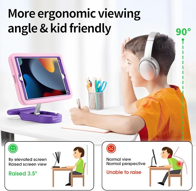 Kids Case for iPad 7th/8th/9th Gen 10.2 inchAdjustable Handle Stand(Black) | Adjustable Portrait/Landscape Stand/Drop Proof with Handle/KickstandChild Friendly Protective for iPad 10.2 2021/2020/201