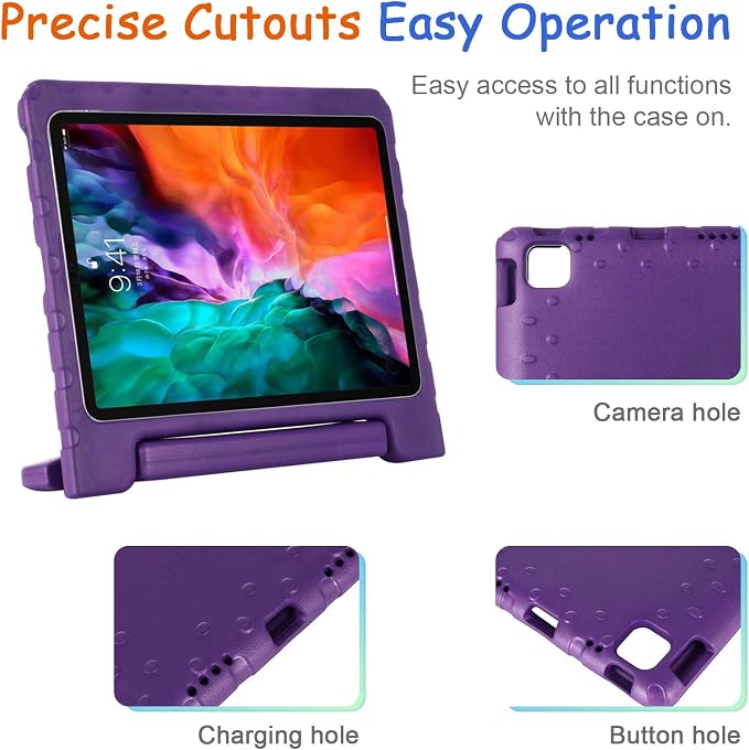 Kids Case for iPad Pro 11 M5/M4 &amp iPad Air 11 (2026/2025/2024) Shockproof Case with Pencil Holder Techcircle Light EVA Foam Handle Stand Bumper Protective Child Friendly Drop Proof Cover Black