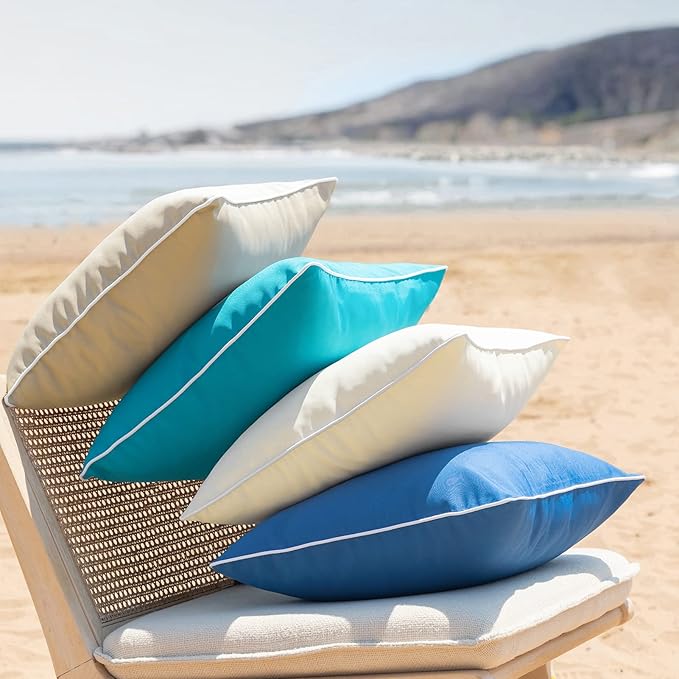 Phantoscope Pack of 2 Outdoor Waterproof Solid Throw Decorative Pillow Cover Decorative Square Outdoor Pillows Cushion Case Patio Pillows for Couch Tent Sunbrella, Blue 18x18 inches 45x45 cm