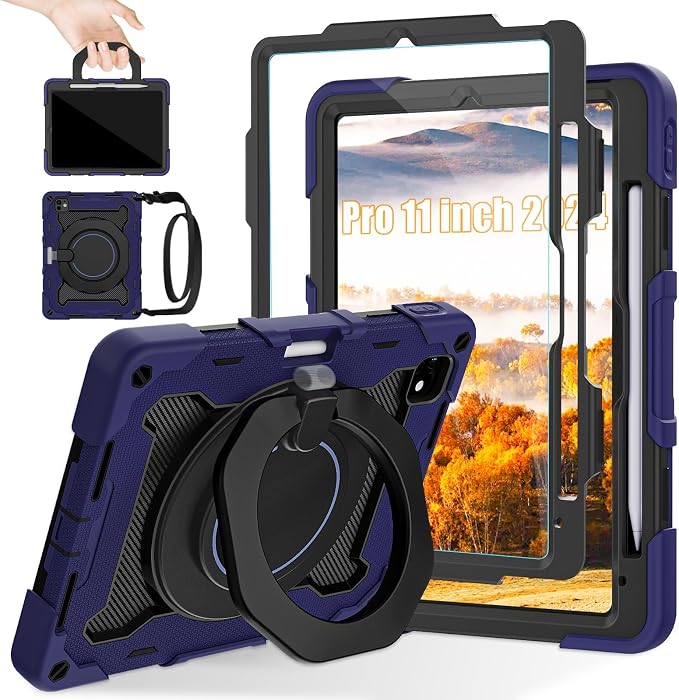 ROISKIN for iPad Pro 11 inch Case (M5/M4 (2025/2024)) Pro 11'' 6th/5th Gen -with HD Screen Protector 360 Kickstand/Handle Shoulder Strap Pen Holder Heavy Duty Military Grade - Kids Friendly