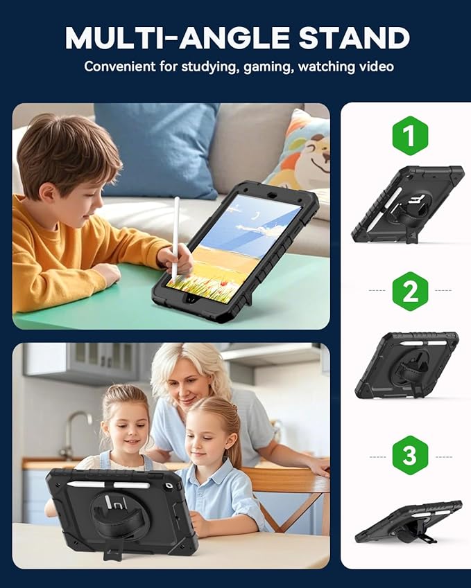 Cantis Case for iPad 9th/8th/7th Generation with Screen Protector, iPad 10.2 Case 2021/2020/2019 with 360 Degree Rotating Stand/Shoulder Strap/Pencil Holder, Black