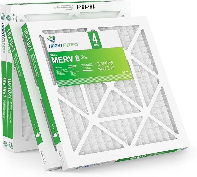 18x18x1 Air Filter 4 Pack, Durable MERV 8 Pleated Home HVAC AC Furnace Filters