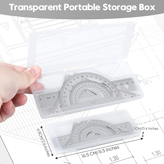 MSDADA Triangle Ruler, Protractor, Square and Ruler Set, 4 Pieces Aluminum Alloy Ruler, Metal Drafting Ruler Kit, Geometric Protractor for Student, School, Home, Office (Silver, 15cm/5.9inch)