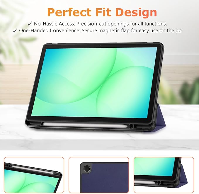 Case for Samsung Galaxy Tab A11/ A9 8.7 inch Tablet – Premium TPU Protective Cover with Folding StandPen Holder SlotAuto Sleep/WakeSlim LightweightShockproof(Dark Blue)