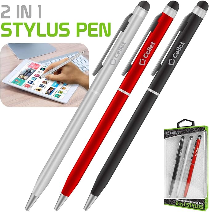 PRO Stylus Pen for Lava Z60s with Ink High Accuracy Extra Sensitive Compact Form for Touch Screens [3 Pack-Black-Red-Silver]