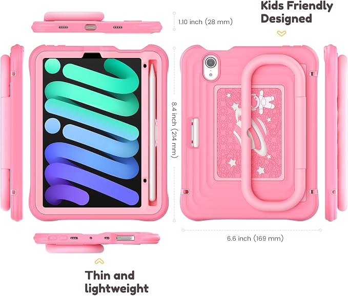 Case for iPad mini 7 (A17 Pro) 2024/ Mini 6 8.3'' with Pencil Holder Screen Protector [360 Rotating Hand Strap] &ampStand &ampShoulder Strap Shockproof Case for iPad mini 7th/6th Generation Purple