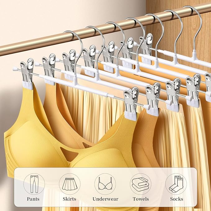 10 Pack 14Inch Heavy Duty Pants Skirt Hangers with Clips,Metal Trousers Hanger for Jeans White Non Slip Women Shorts Hangers Saving Space Clothing Hanger for Adult,Men,Children,Kid,Baby