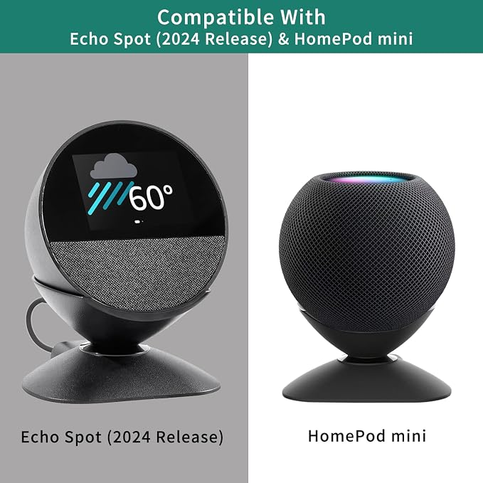 Adjustable Stand for Echo Spot (2024 Release) and Homepod Mini with USB-C and USB-A Charging Ports 280 Degree Rotating Base and Anti-Slip Silicone Pad for Smartphones &amp More