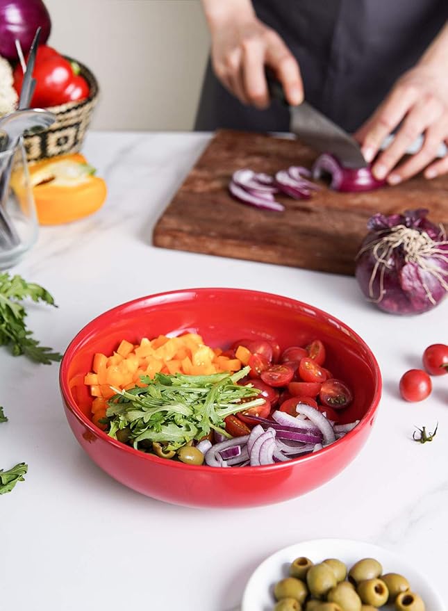 LE TAUCI Pasta Bowls 45 oz, Salad Bowls Set for Serving Soup, Pasta, Noodle, Dinner, Large Kitchen Bowl Plates, Microwave Safe - 8.5 Inch, Set of 4, Red