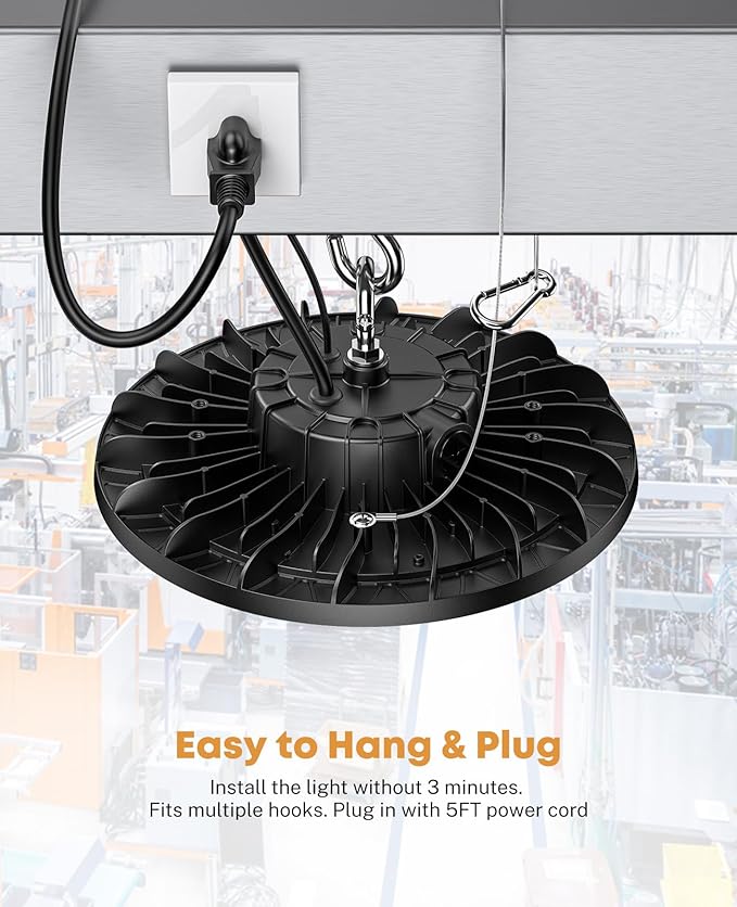 6 Pack UFO LED High Bay Lights 150W 22500LM, 5000K 0-10V Dimmable High Bay Led Shop Lights AC100-277V with 5' Cable Plug, ETL Listed High Bay Light for Warehouse Garage Factory Workshop Barn