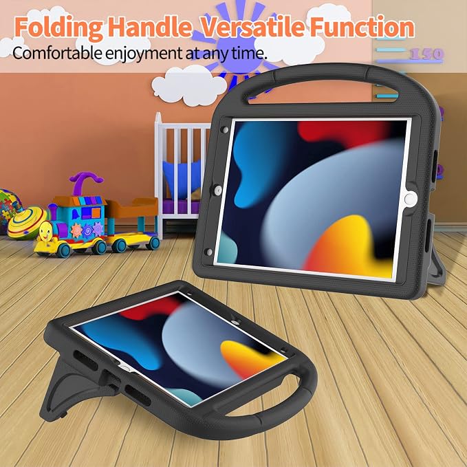 Kids Case for iPad 10.2 &amp 10.5 iPad 9th/8th/7th Generation 10.2 2021 2020 2019 Case with Screen Protector iPad Air 3rd Gen/Pro 10.5 inch Protective Cover with Handle Stand Black
