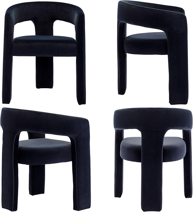 Set of 6 Modern Velvet Fabric Upholstered Dining Chairs with Open-Back, Cute Barrel Side Chairs Kitchen Armchair Accent Chairs for Dining Room Bedroom, Black