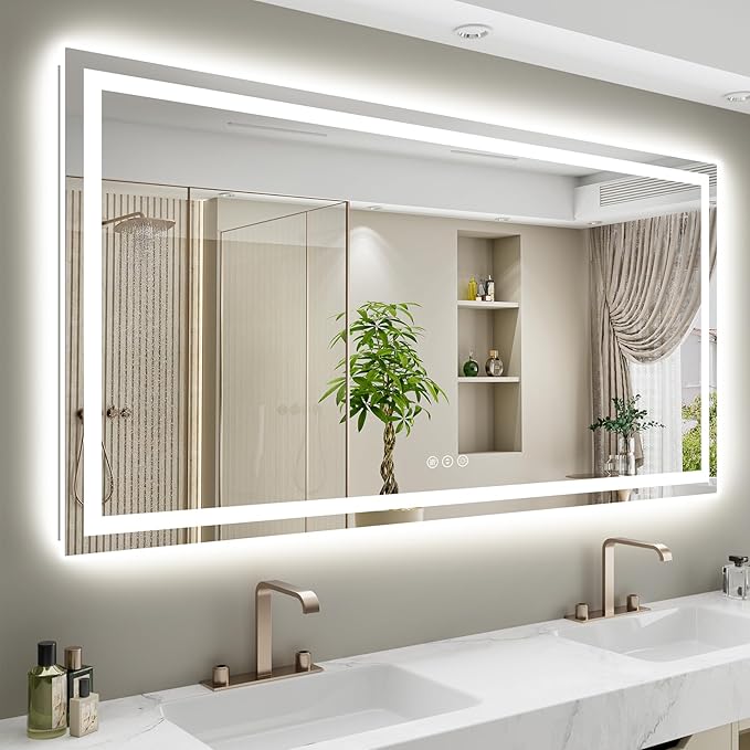 YEELAIT 68x40 Inch LED Bathroom Mirror with Lights Front and Backlit Lighted Vanity Mirror for Bathroom Wall with 3 Colors Dimmable Anti-Fog Memory Shatter-Proof IP54 Waterproof Horizontal/Vertical