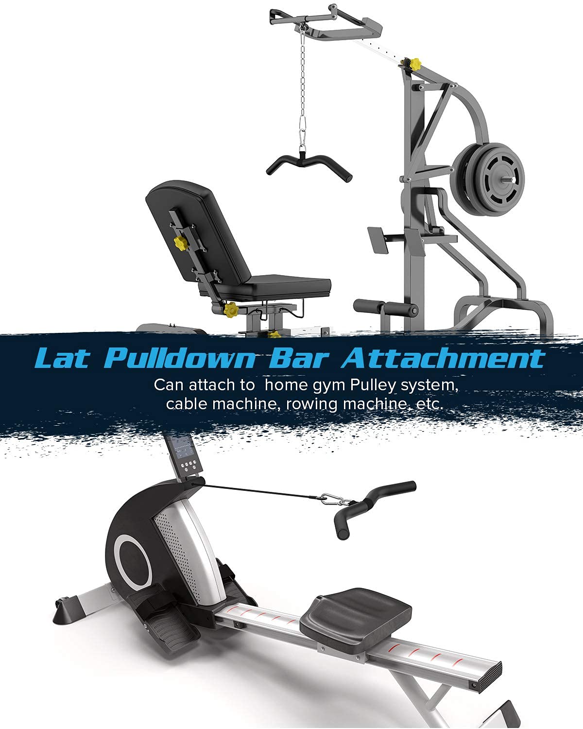 Upgraded LAT Pulldown Bars, 19" LAT Pull Down Bar Attachments for Home Gym, Curl Triceps Press Down Bar Cable Machine Attachment for Pulley System, Exercise Triceps Arm Back Muscles (19)