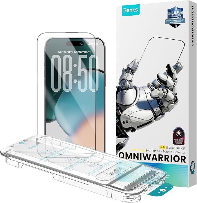 BENKS OmniWarrior for iPhone 17 Pro Max Screen Protector 3D Full Coverage Tempered Glass Shatterproof &amp Scratch Resistant Eye-Friendly HD Clarity Easy Foolproof Installation