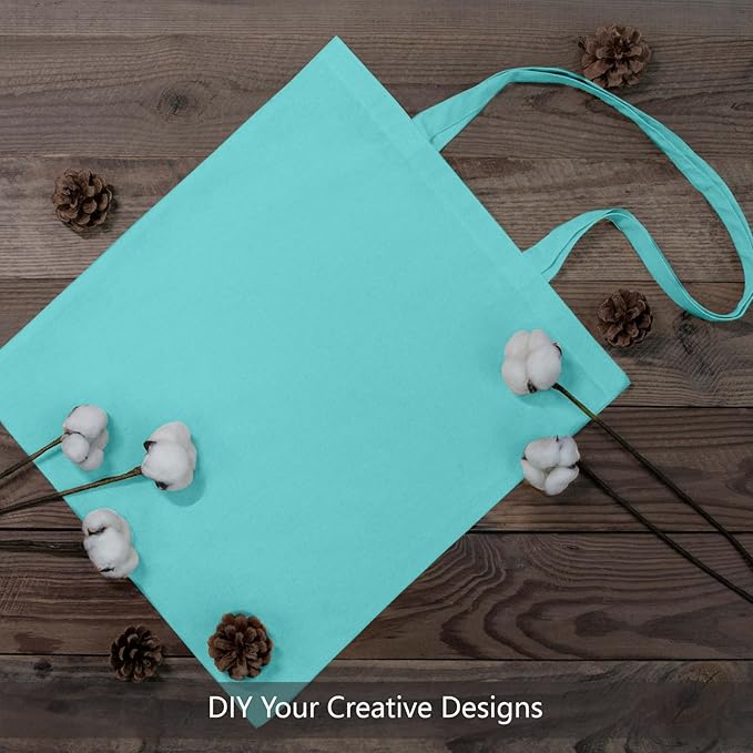 TOPDesign 12-Pack Economical 16"x15" Aqua Blue Cotton Tote Bags, Lightweight Medium Reusable Grocery Shopping Cloth Bags, Suitable for DIY, Advertising, Promotion, Gift, Activity
